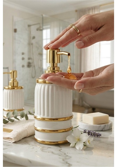 Porselen Sıvı Sabunluk - Lüks Banyo Ve Mutfak Sabunluk - 350 Ml Altın - 887962393 Altın