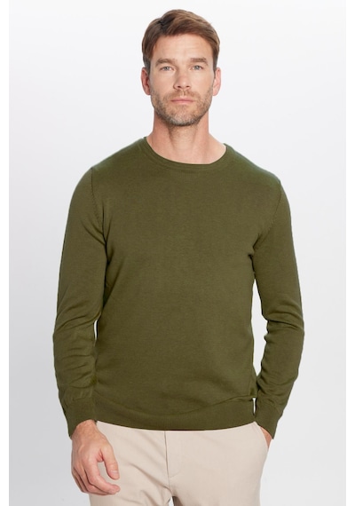 Tudors Erkek Slim Fit Dar Kesim Bisiklet Yaka Haki Triko Kazak-32481 Haki
