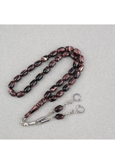 Sıkma Kehribar Kapsül Kesim Alpaka Püsküllü 7x11mm Tesbih 97156795