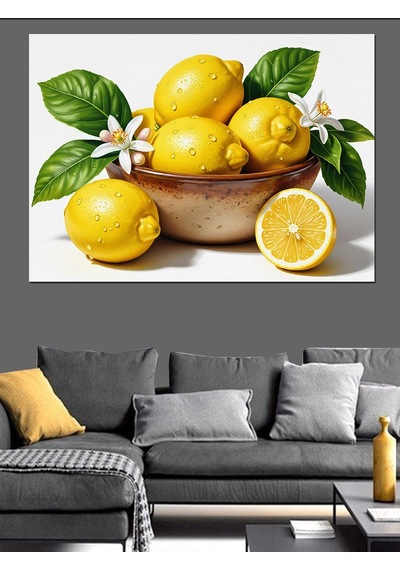 Sepette Limonlar Natürmort Dekoratif Kanvas - Mdf Ahşap Tablo