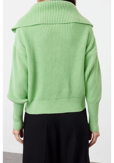 Ersefa Kadın Modern Tarz Oversize Devrik Yaka Regular Triko Hırka Mint