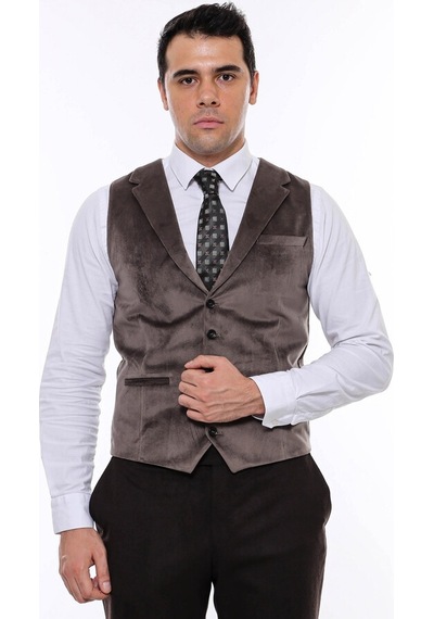 Wessi Kahverengi Ceket Yaka Slimfit Tek Yelek 001