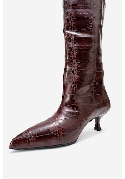 Luvishoes Luvi Shoes Crow Bordo Baskı Sivri Burunlu Kadın Topuklu Kısa Çizme Bordo