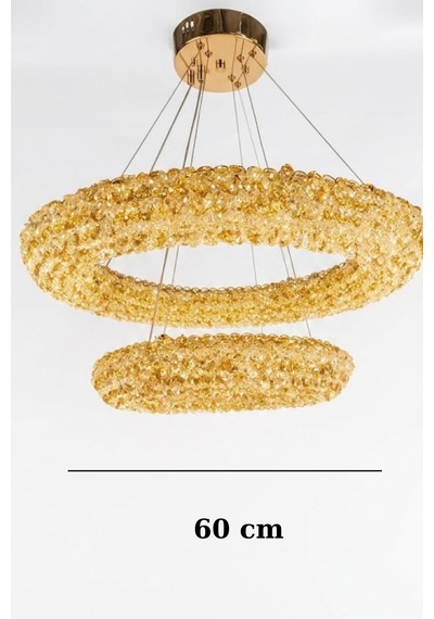 Çift Katlı Amber Kristal Taşlı Modern Led Halka Avize Gold 1
