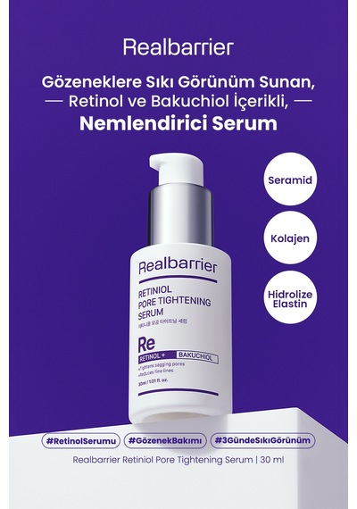 Gözeneklere Sıkı Görünüm Sunan, Retinol İçerikli Serum Realbarrıer Retiniol Pore Tightening Serum