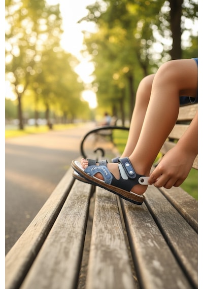 Noch Yan Bant Nakış İşlemeli Ve Üçlü Bantlı Ergonomik Çocuk Sandalet Lacivert - Beyaz Noch Yan Bant Nakış İşlemeli Ve Üçlü Bantlı Ergonomik Çocuk Sandalet Lacivert - Beyaz