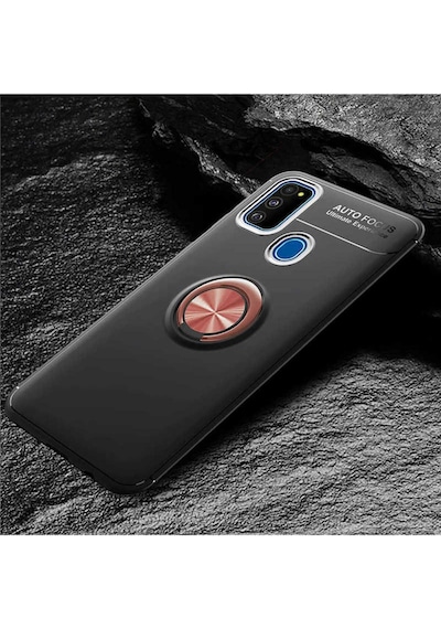 Samsung Uyumlu Galaxy M30s Kılıf Zore Ravel Silikon Kapak Siyah-Rose Gold