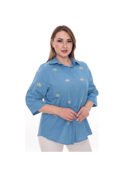 Lady Majestic Büyük Beden Kadın Gömlek Pamuk Arı Nakış Detaylı Rahat Kesim Şık Günlük Gömlek Mavi 44 Lady Majestic Büyük Beden Kadın Gömlek Pamuk Arı Nakış Detaylı Rahat Kesim Şık Günlük Gömlek Mavi 44
