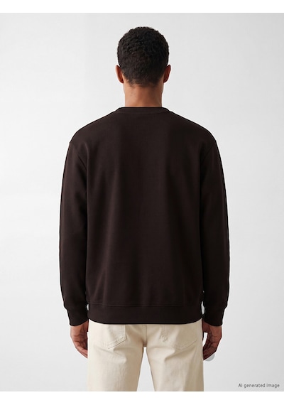 Lcw Vision Kahverengi Bisiklet Yaka Slogan Baskılı Erkek Sweatshirt