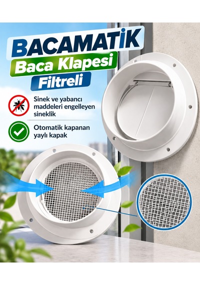 Plastik Bacamatik Davlumbaz Aspiratör Baca Klapesi Havalandırma Menfezi