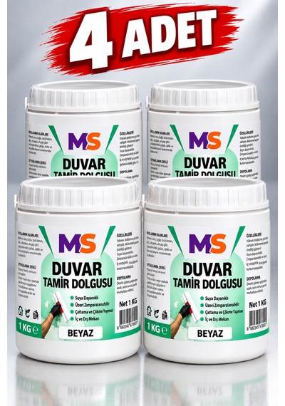 4 Adet Hazır Duvar Tamir Dolgusu 1 Kg Macunu Zemin Alçı Sıva Derin Boşluk Doldurucu Çatlak Onarıcı
