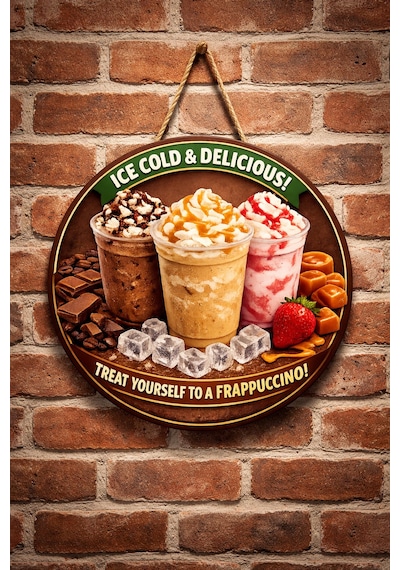 Mayeka Cafe Restoran İçin Frappuccino Kahve Duvar Kapı Tablo Süsü Ahşap Askılı Pano Tabela No 14