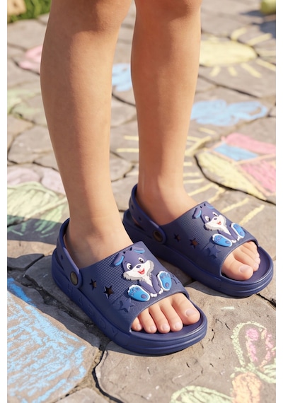 Hopkid - Sevimli Tavşan Figürlü Kız Erkek Çocuk Sandalet Terlik - Arkadan Bantlı, Kaymaz Tabanlı... Lacivert