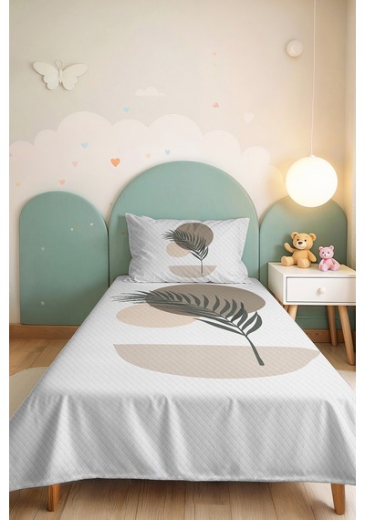 Botanik Bej Genç Odası Tek Kişilik Pike Takımı - Minimal Vizon Yeşil 160x220 Cm Yatak Örtüsü Gölge Papatya Aralığı