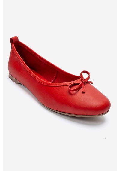 Luvi Shoes 01 Kırmızı Cilt Hakiki Deri Kadın Babet Ayakkabı