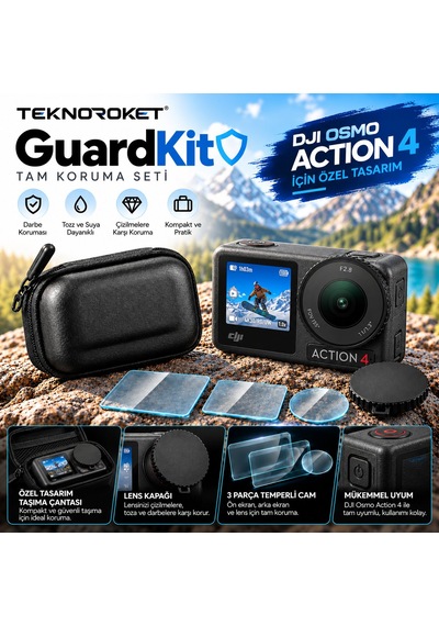 Djı Osmo Action 4 Uyumlu Tam Koruma Seti Taşıma Çantası, Ekran Koruyucu Ve Lens Kapağı Teknoroket Guardkit Siyah
