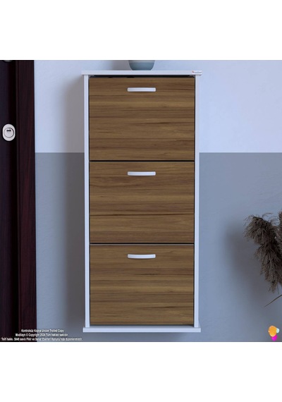 Eliusta Soren 3 Düşer Kapaklı 52 Cm Ceviz Ayakkabılık 52x114x26 Cm Asma 6 Bölmeli Ayakkabılık Ceviz