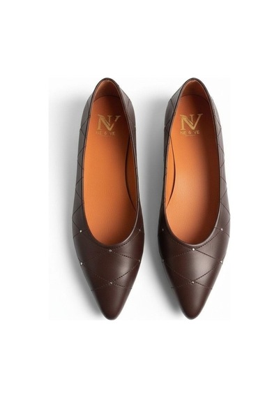 Ne&ve Shoes Kahve Deri Çapraz Dikiş Detaylı Pimli Kadın Sivri Burun Babet Kahverengi
