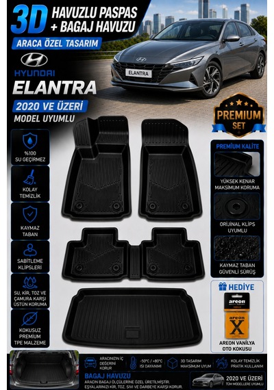 Hyundai Elantra 2025 Model Uyumlu 3d Araca Özel Havuzlu Paspas+bagaj Havuzu Birebir Uyum