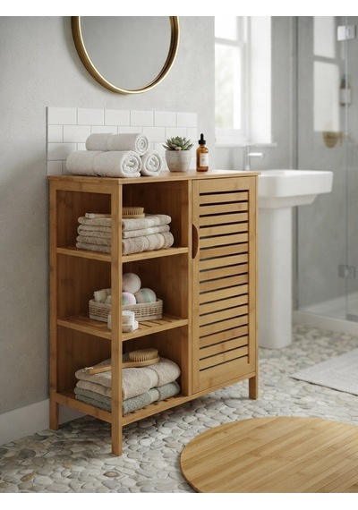 Panalı Bambu Çekmeceli Dolap 88 X 66 X 33 Cm Bej