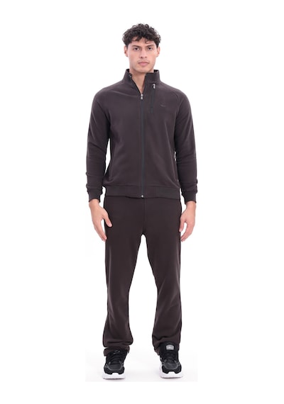 Rowinger 3 İplik Kalın Dokulu Pilot Yaka Velör Şeritli Tam Fermuarlı Erkek Sweatshirt Brown