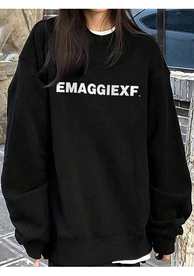 Startmore Harfli Grafik Düşük Omuz Oversize Sweat Gri Siyah