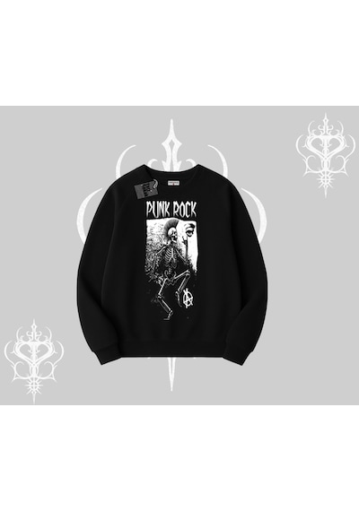 Biskilet Sweatshirt Punk Rock Chaos Skeleton Riot Siyah