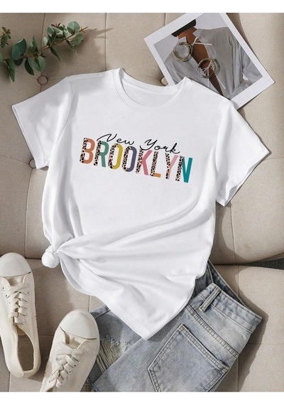 Flood Of Style Kadın Beyaz Renkli Brooklyn Baskılı Oversize