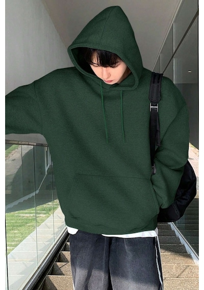 Genius Store Erkek Sweatshirt Kanguru Cepli İçi Polarlı 3 İplik Kapüşonlu Oversize Sweatshirt Kanguru-sweatshırt Yeşil