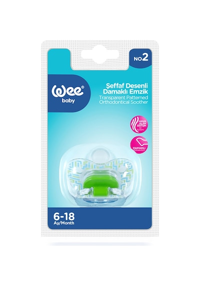 Wee Baby Şeffaf Desenli Damaklı Emzik No:2 Yeşil 6-18 Ay