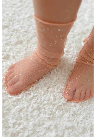 Le Mabelle Somon Küçük Sim Detaylı Kız Çocuk Tül Çorap Somon