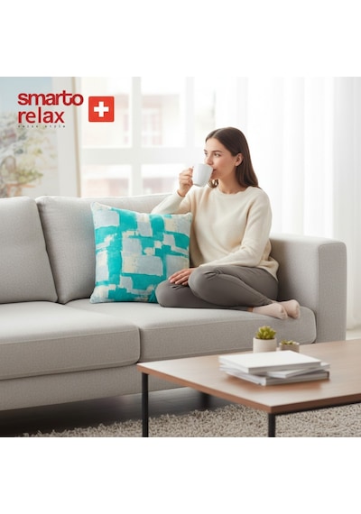 Smarto Relax Içi Dolgulu Kırlent 45x45 Cm Kare Salon & Berjer Kırlenti Beyaz - Mavi