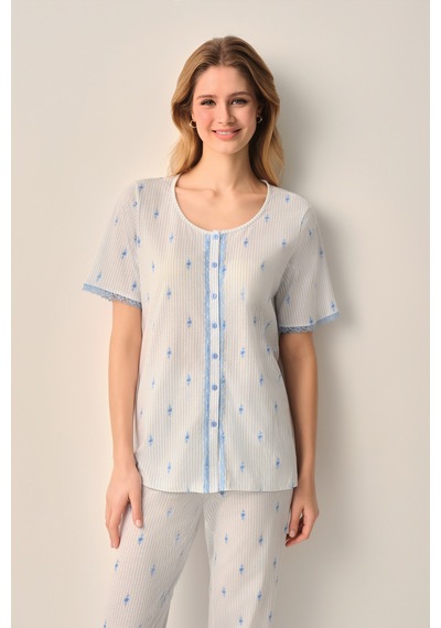 Suwen Maria Pamuklu Gömlek Yaka Pijama Takımı Sh26610660b348 Mavi