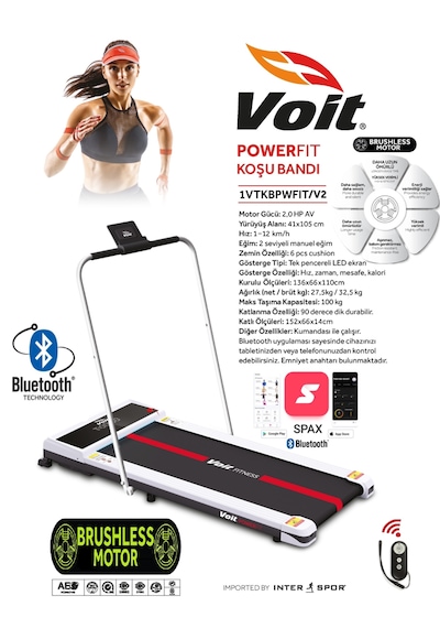 Voit Powerfit Uzaktan Kumandalı Koşu Bandı Katlanabilir Işıklı 12 KM Hız (Manuel Eğim Ayarlı)