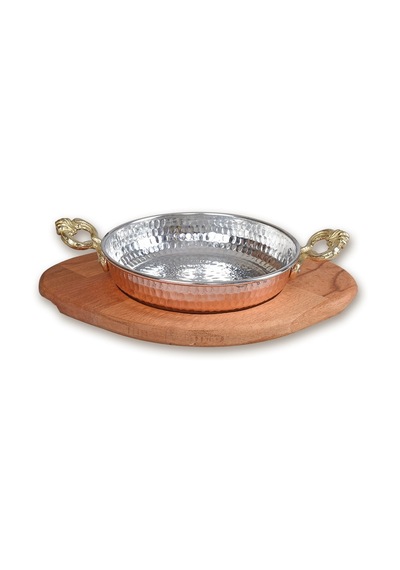 Bakır Sahan Ve Ahşap Altlık 18 Cm Standart