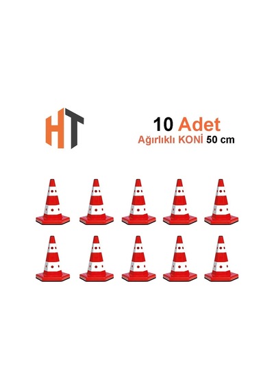 Klasik Kedi Gözlü Trafik Konisi 50 Cm Ağırlıklı Trafik Dubası-10 Adet