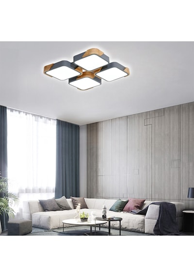 Kare Antrasit Kumandalı Dimli 3 Işık Renkli Ahşaplı 50x50cm Led T Anrasit