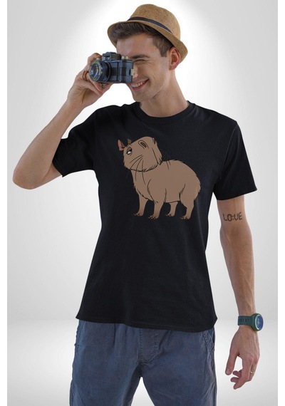 Chispi Unisex Unisex Siyah Organik Baskılı T-shirt Penye Yüksek Kalite Siyah