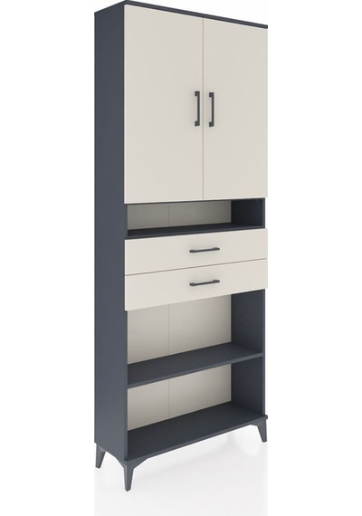 Arges Dolap 5 Raflı 2 Çekmeceli 2 Kapaklı 88x30x221 Antrasit-aytaşı Antrasit