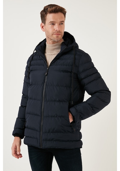 Buratti Su Itici Slim Fit Soğuğa Ve Rüzgara Dayanıklı Kapüşonlu Şişme Erkek Mont 649005 Lacivert
