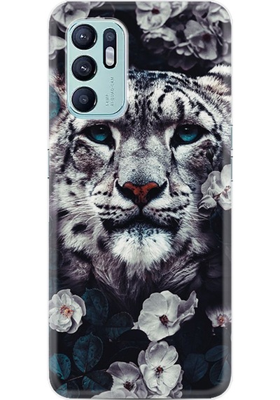 Oppo Reno 6 Kılıf Resimli Desenli Baskılı Silikon Flowers Snow Leopard 1335