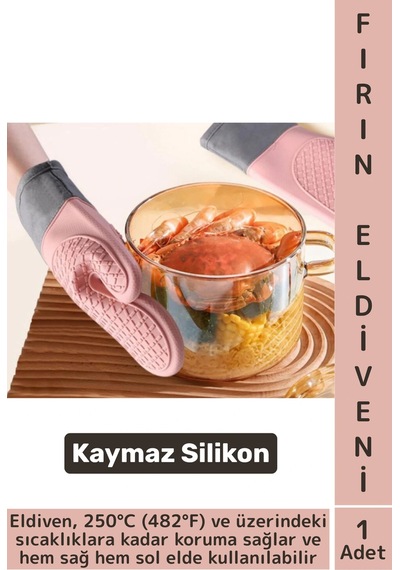 Kaymaz Yanmaz Fırın Ocak Tencere Izgara Mutfak Yüksek Isıya Dayanıklı Silikon Fırın Eldiveni 1 Adet