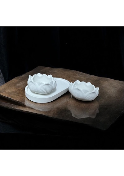 Bernami Vazo Pinterest 3lü Set Lotus Çiçeği & Oval Organizer Tabak & Tealight Mumluk & Dekor Süs & Alçı Mumluk Diğer