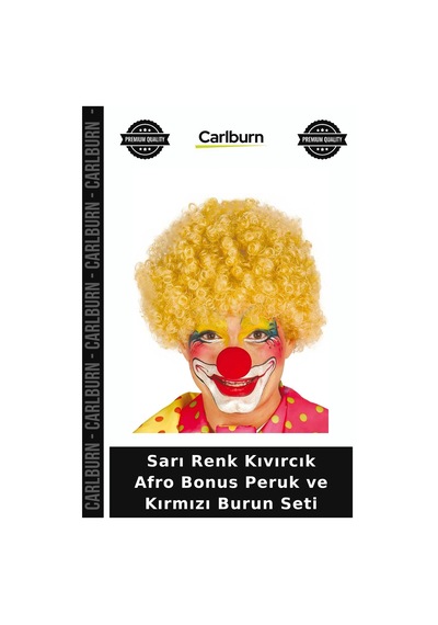 Sarı Renk Kıvırcık Afro Bonus Peruk Ve Kırmızı Burun Seti Oyun Aksesuarı Parti Gereci Gösteri Peruğu