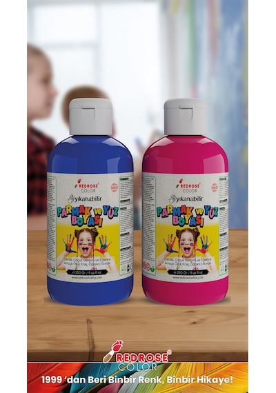 Mavi-fuşya Parmak Boyası 2'li Set 2x250gr Yıkanabilir, Toksik İçermez, Çocuk Okul Kreş İçin