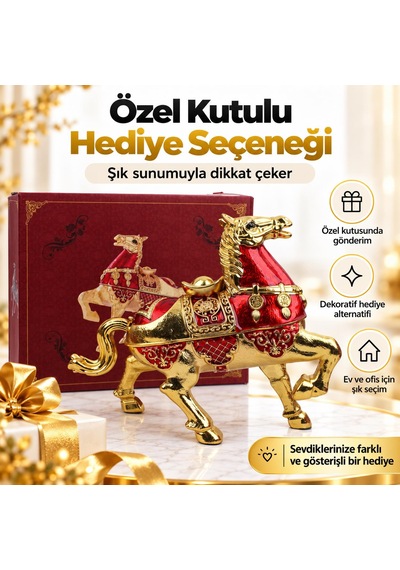 Lüks Alaşım Metal At Figürlü Kapaklı Dekoratif Küllük Ve Takı Saklama Kutusu Metal Biblo 25 X 20 Cm 25344918