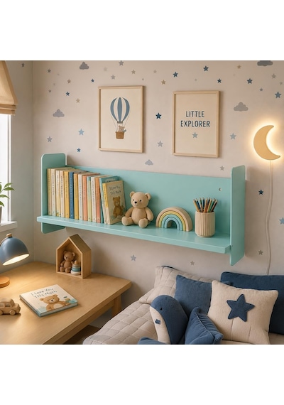 Mavi Metal Duvar Rafı - Masa Üstü Kitaplık Ve Çok Amaçlı Ofis Düzenleyici 21x70 Cm Diğer