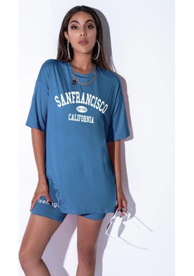 Flood Of Style Kadın Indigo Mavi Oversize Sanfrancisco Est.1776 T-shirt