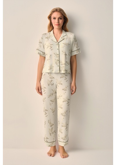 Suwen Stella Gömlek Yaka Pijama Takımı Sh26603660b1194 Yeşil