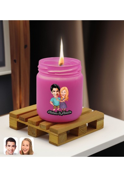 Bk Gift Kişiye Özel Dtf Sevgili Karikatürlü Pembe Renkli Cam Kavanozda Kokulu Mum-1, Sevgiliye Hediye, Doğum Günü Hediyesi